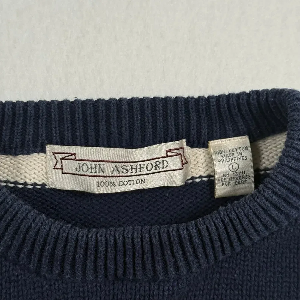 Vintage John Ashford striped oversized knit cotton crewneck sweater size large